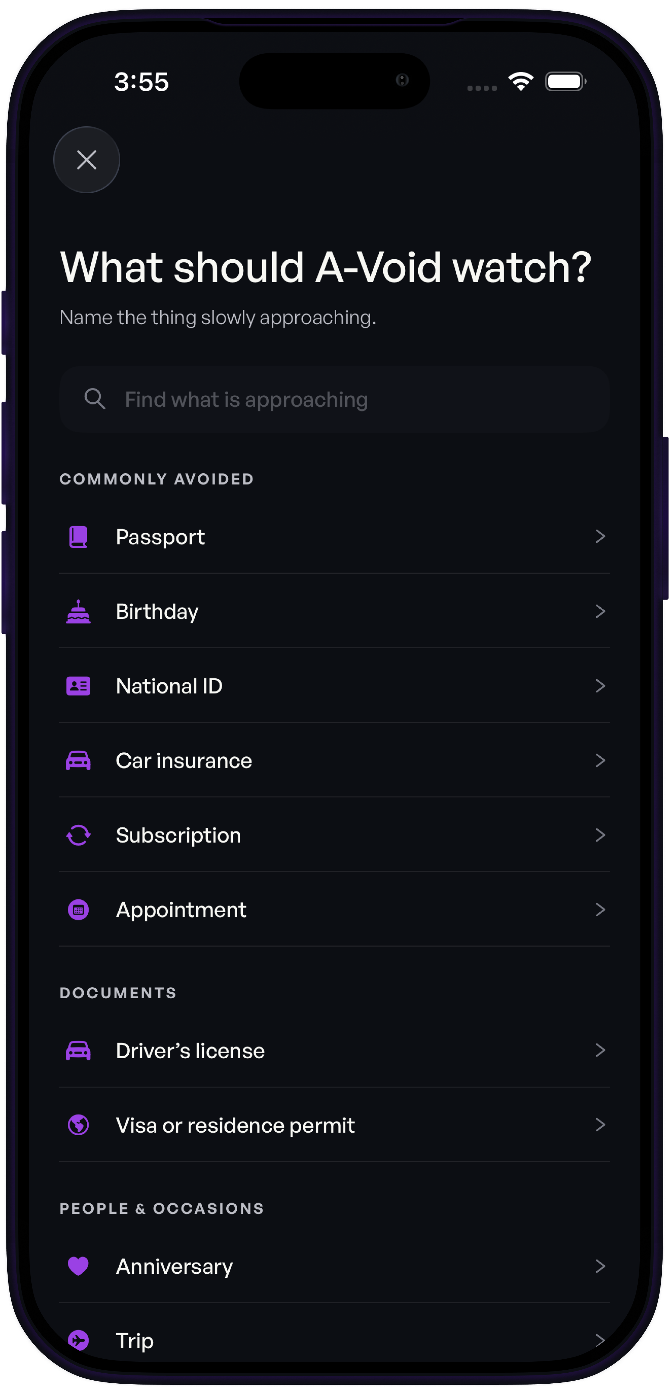 A-Void add item screen