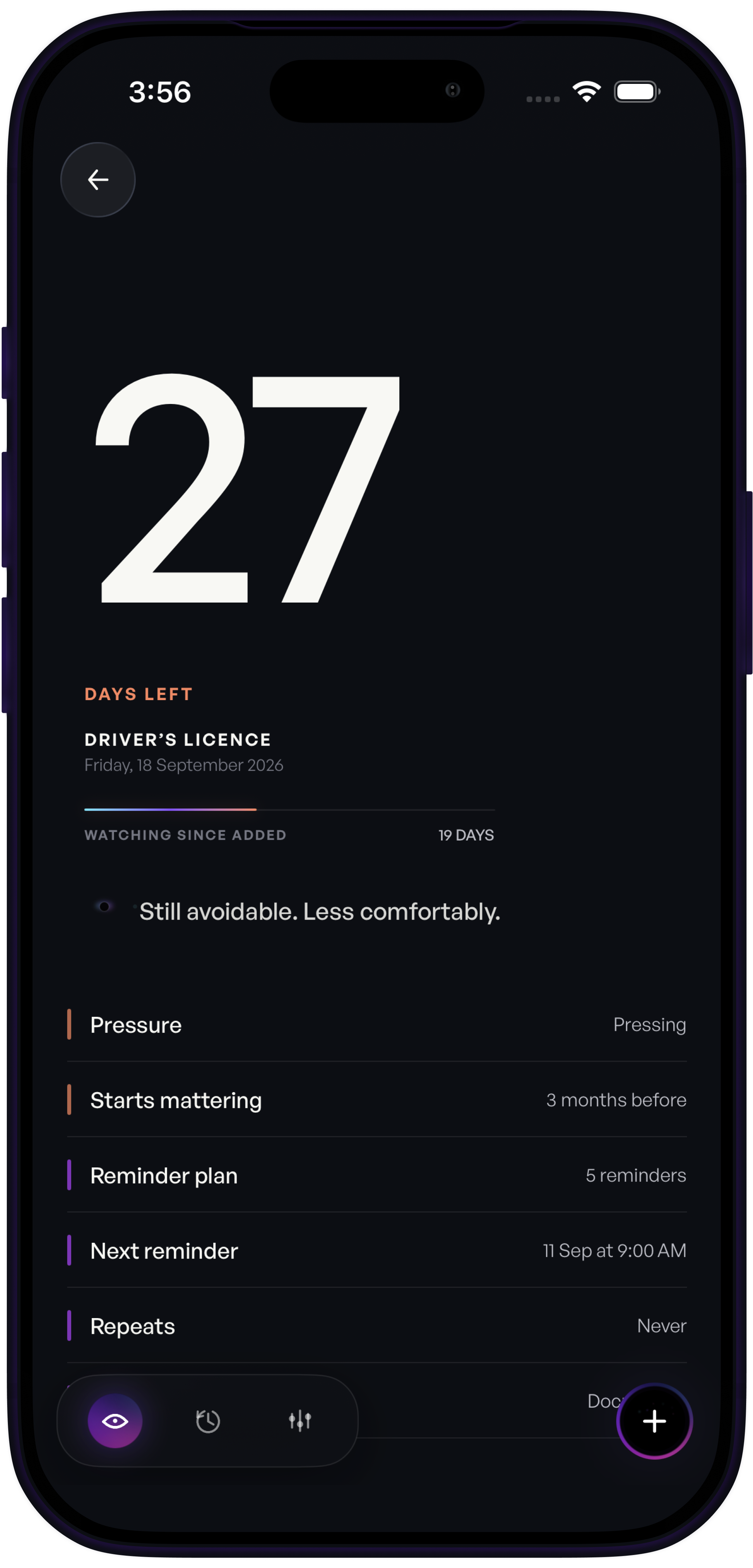 A-Void Driver’s Licence detail screen