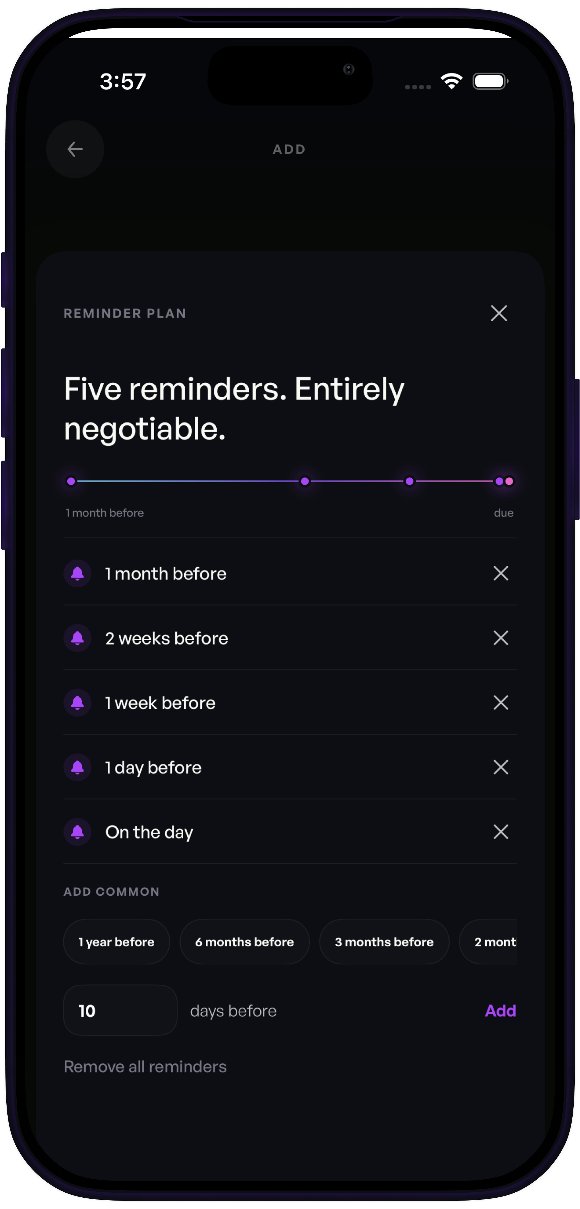 A-Void reminder plan screen